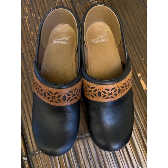 Dansko Black & Brown Leather Comfort Clogs Women's Size 39 8.5 9 Boho Shoes Chic - Picture 3 of 8